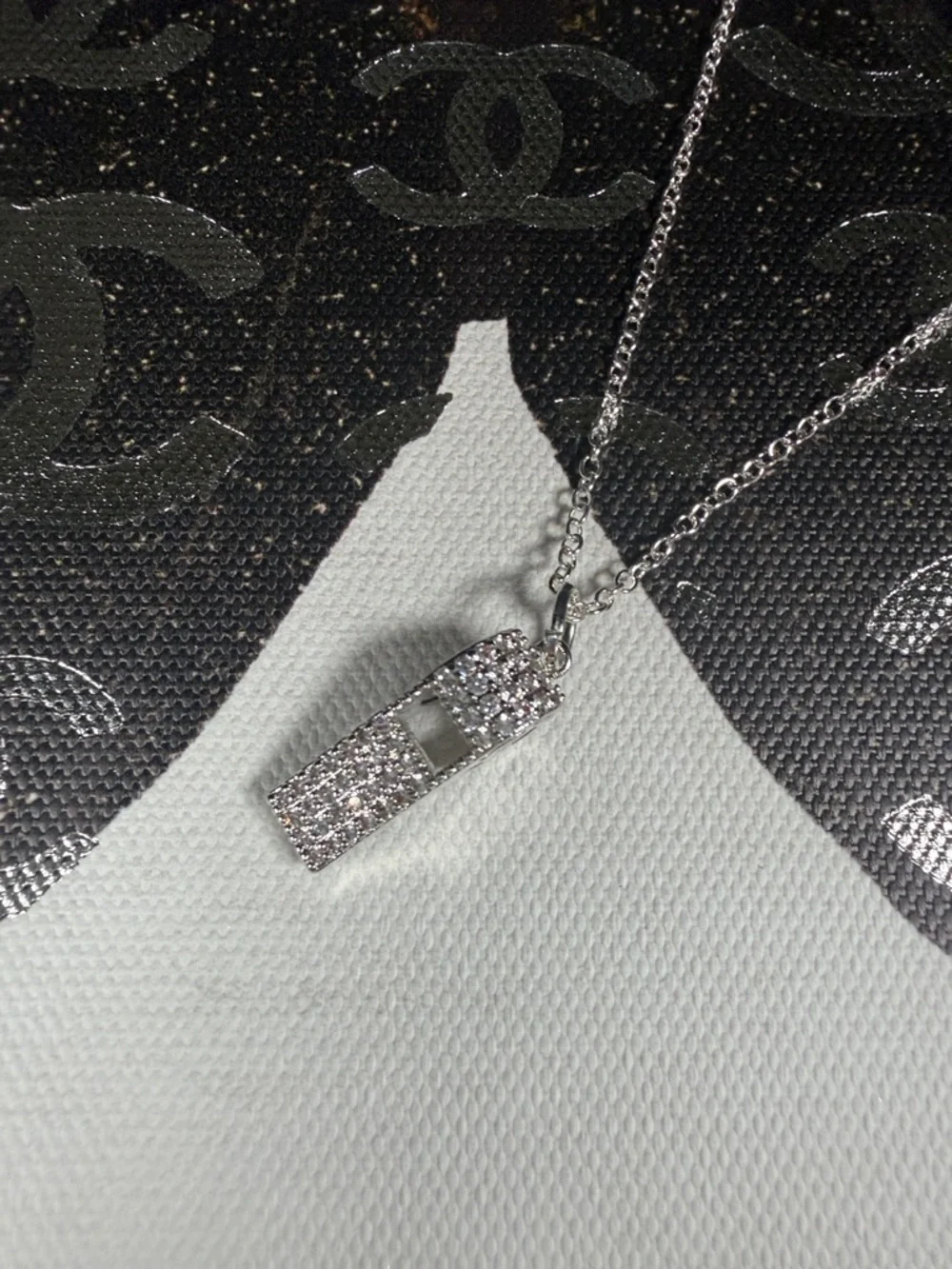 Super Unique Upcycled CC Whistle Rhinestone Charm on 18” 925 Chain - Picture 4 of 7